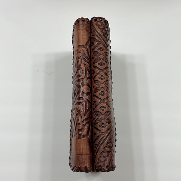 Genuine Handmade Leather Double Pattern Coffee Brown Women Bags Wallet - Picture 4 of 7